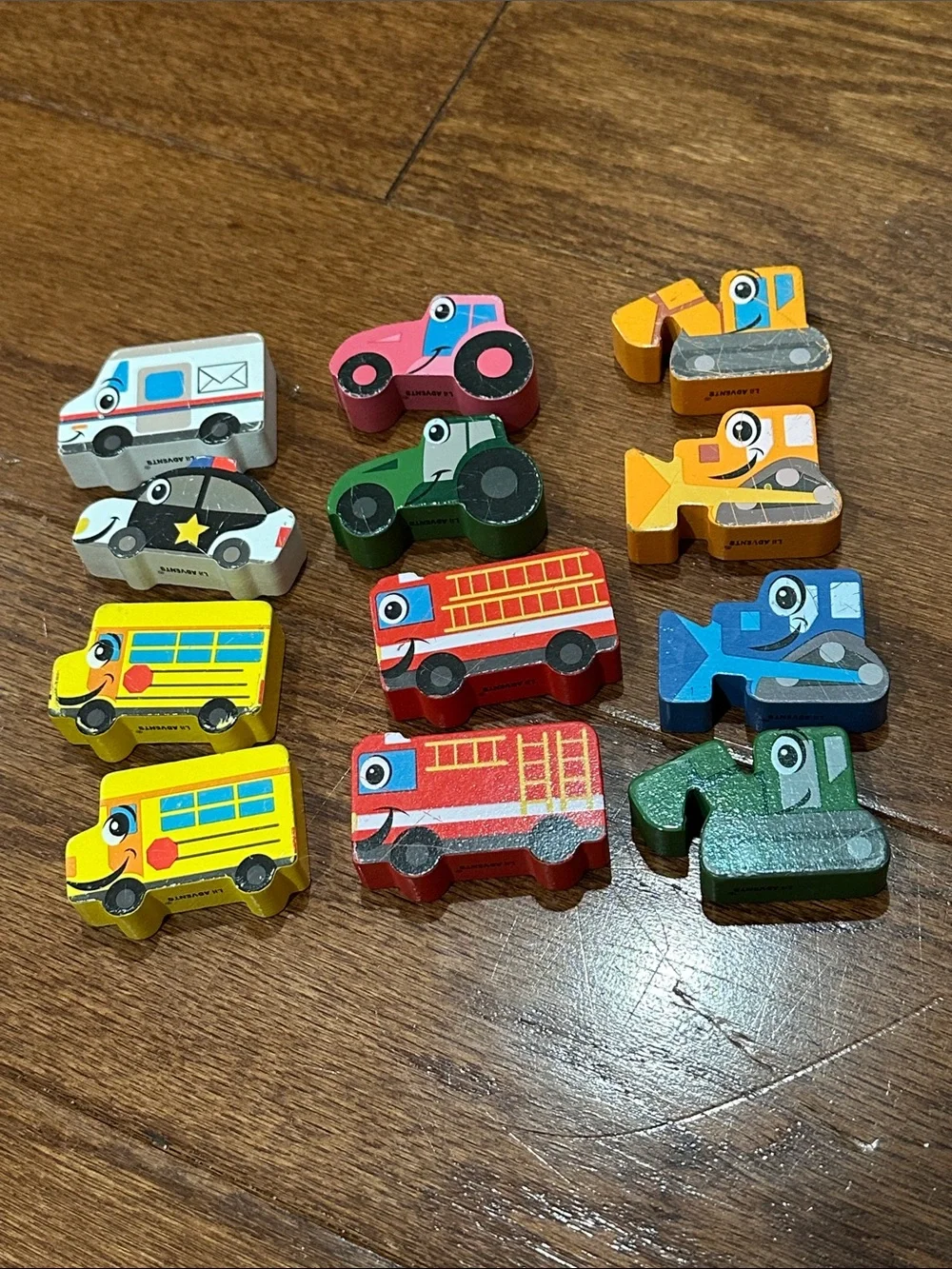 Lil Advents Wooden Vehicle Toy Set - Colorful Kids Play Vehicles —12 total